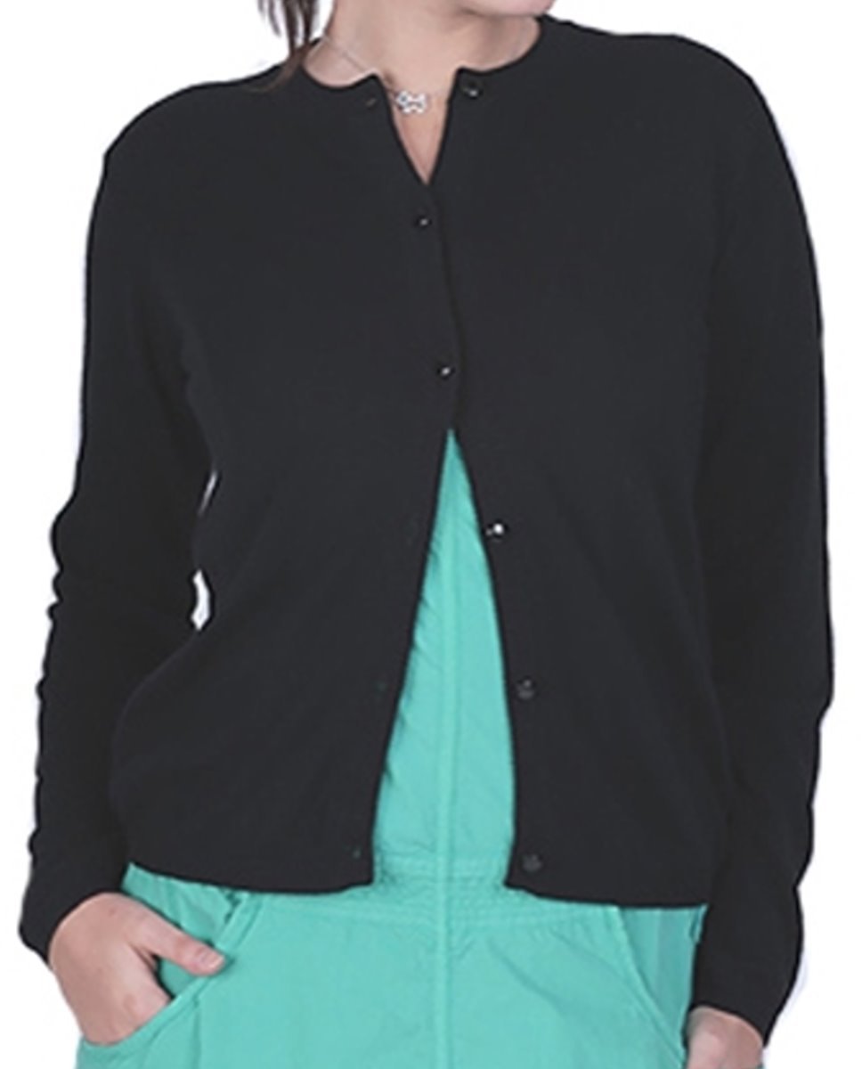Balldiri 100% Kaschmir Damen Strickjacke Rundhals 2 - fädig - schwarz - Balldiri