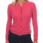 Balldiri 100% Kaschmir Damen Strickjacke Rundhals 2 - fädig - rosa - Balldiri