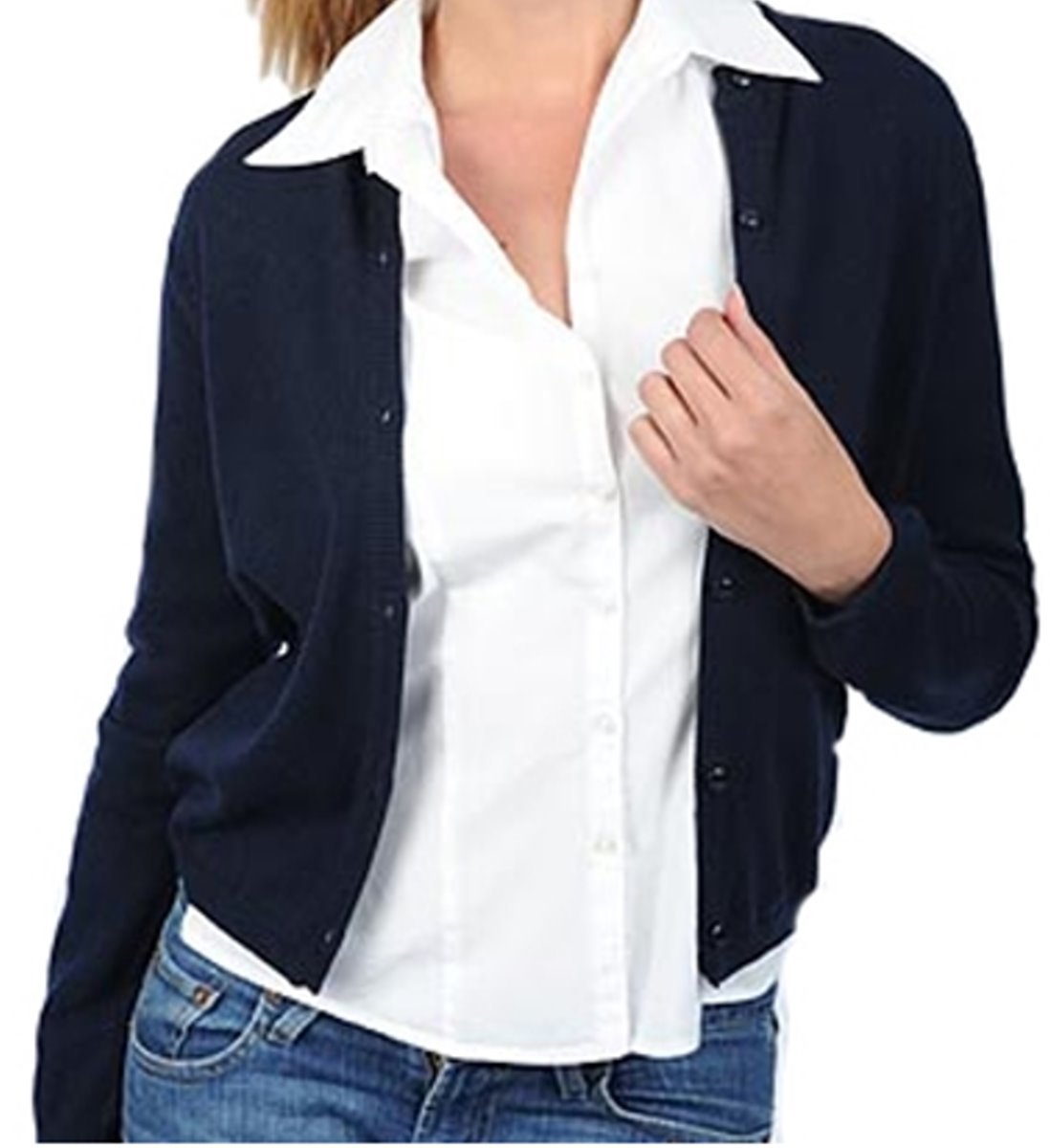 Balldiri 100% Kaschmir Damen Strickjacke Rundhals 2 - fädig - nachtblau - Balldiri