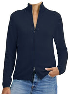Balldiri 100% Kaschmir Damen Strickjacke Stehkragen 2 - fädig - Nachtblau - Balldiri