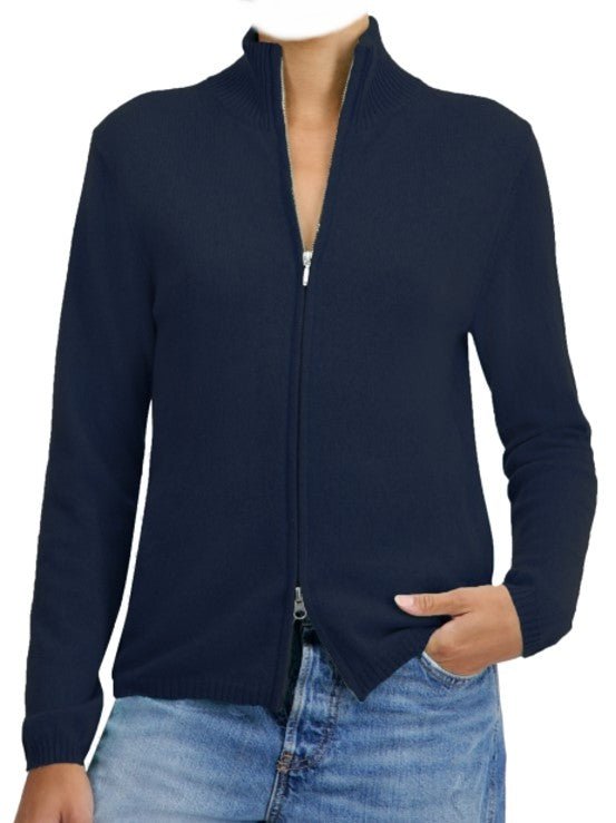Balldiri 100% Kaschmir Damen Strickjacke Stehkragen 2 - fädig - Nachtblau - Balldiri