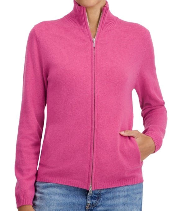 Balldiri 100% Kaschmir Damen Strickjacke Stehkragen 2 - fädig - Rosa - Balldiri