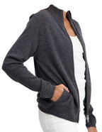 Balldiri 100% Kaschmir Damen Strickjacke Stehkragen 2 - fädig - anthrazit meliert - Balldiri