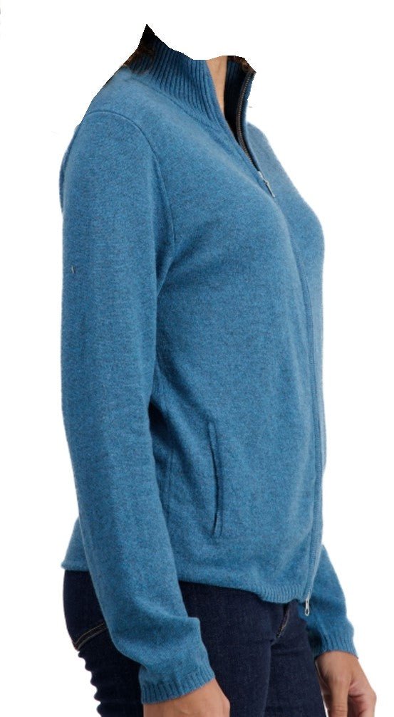 Balldiri 100% Kaschmir Damen Strickjacke Stehkragen 2 - fädig - manor blue - Balldiri