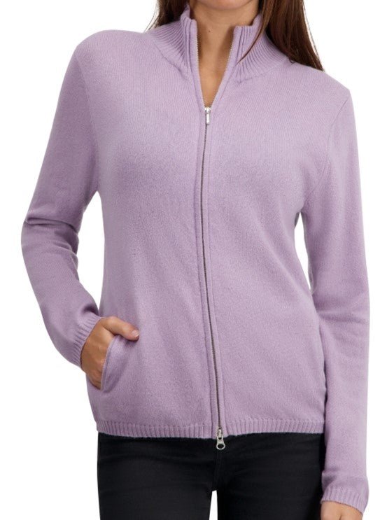 Balldiri 100% Kaschmir Damen Strickjacke Stehkragen 2 - fädig - lavendel - Balldiri