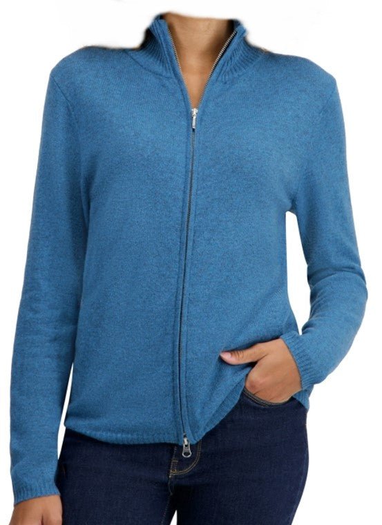 Balldiri 100% Kaschmir Damen Strickjacke Stehkragen 2 - fädig - manor blue - Balldiri