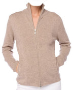 Balldiri 100% Kaschmir Damen Strickjacke Stehkragen 2 - fädig - naturbraun - Balldiri