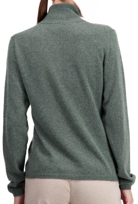Balldiri 100% Kaschmir Damen Strickjacke Stehkragen 2 - fädig - graugrün - Balldiri