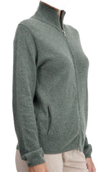 Balldiri 100% Kaschmir Damen Strickjacke Stehkragen 2 - fädig - graugrün - Balldiri