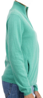 Balldiri 100% Kaschmir Damen Strickjacke Stehkragen 2 - fädig - Grün - Balldiri