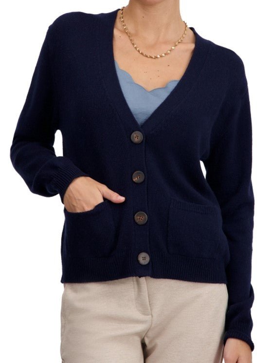 Balldiri 100% Kaschmir Damen Strickjacke V - 4 - fädig - nachtblau - Balldiri