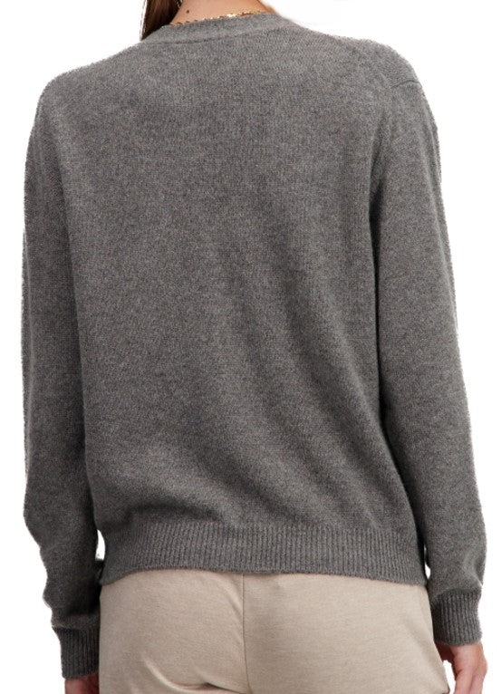 Balldiri 100% Kaschmir Damen Strickjacke V - 4 - fädig - graubraun - Balldiri