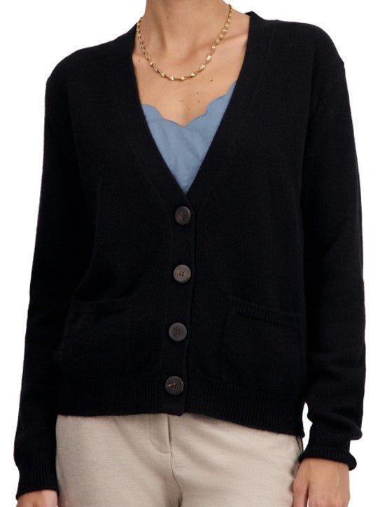 Balldiri 100% Kaschmir Damen Strickjacke V - 4 - fädig - schwarz - Balldiri