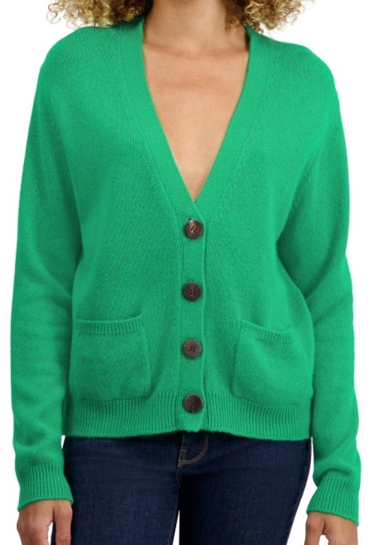 Balldiri 100% Kaschmir Damen Strickjacke V - 4 - fädig - grün - Balldiri