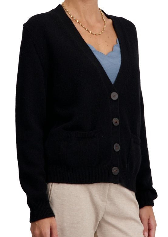 Balldiri 100% Kaschmir Damen Strickjacke V - 4 - fädig - schwarz - Balldiri