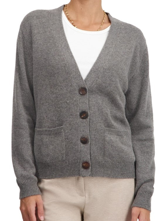 Balldiri 100% Kaschmir Damen Strickjacke V - 4 - fädig - graubraun - Balldiri