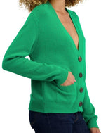 Balldiri 100% Kaschmir Damen Strickjacke V - 4 - fädig - grün - Balldiri