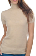 Balldiri 100% Kaschmir Damen T-Shirt Rollkragen 2 - fädig beige S - Balldiri