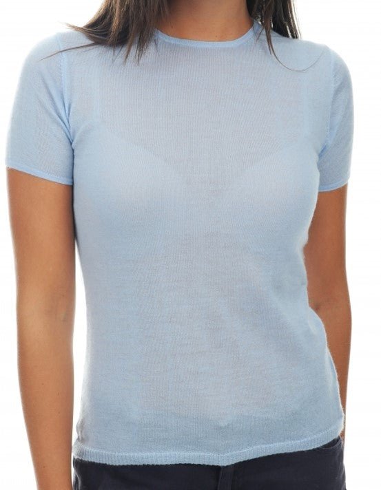 Balldiri 100% Kaschmir Damen T-Shirt Rundhals 2 - fädig - himmelblau - Balldiri