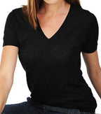 Balldiri 100% Kaschmir Damen T-Shirt V - Ausschnitt 2 - fädig - Weiß - Balldiri