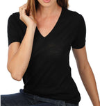 Balldiri 100% Kaschmir Damen T-Shirt V - Ausschnitt 2 - fädig - Weiß - Balldiri