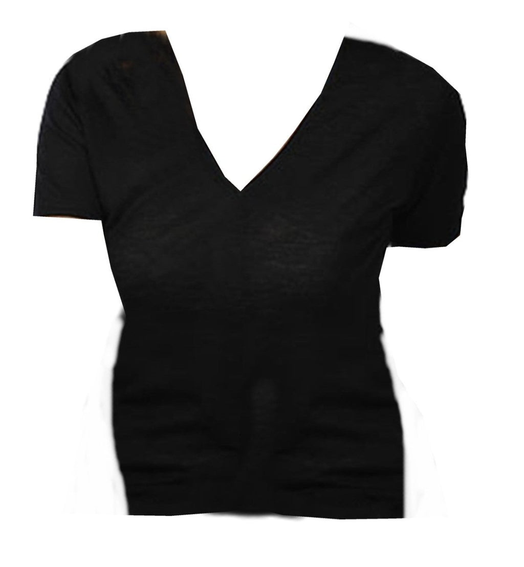 Balldiri 100% Kaschmir Damen T-Shirt V - Ausschnitt 2 - fädig - Schwarz - Balldiri