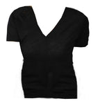 Balldiri 100% Kaschmir Damen T-Shirt V - Ausschnitt 2 - fädig - Schwarz - Balldiri