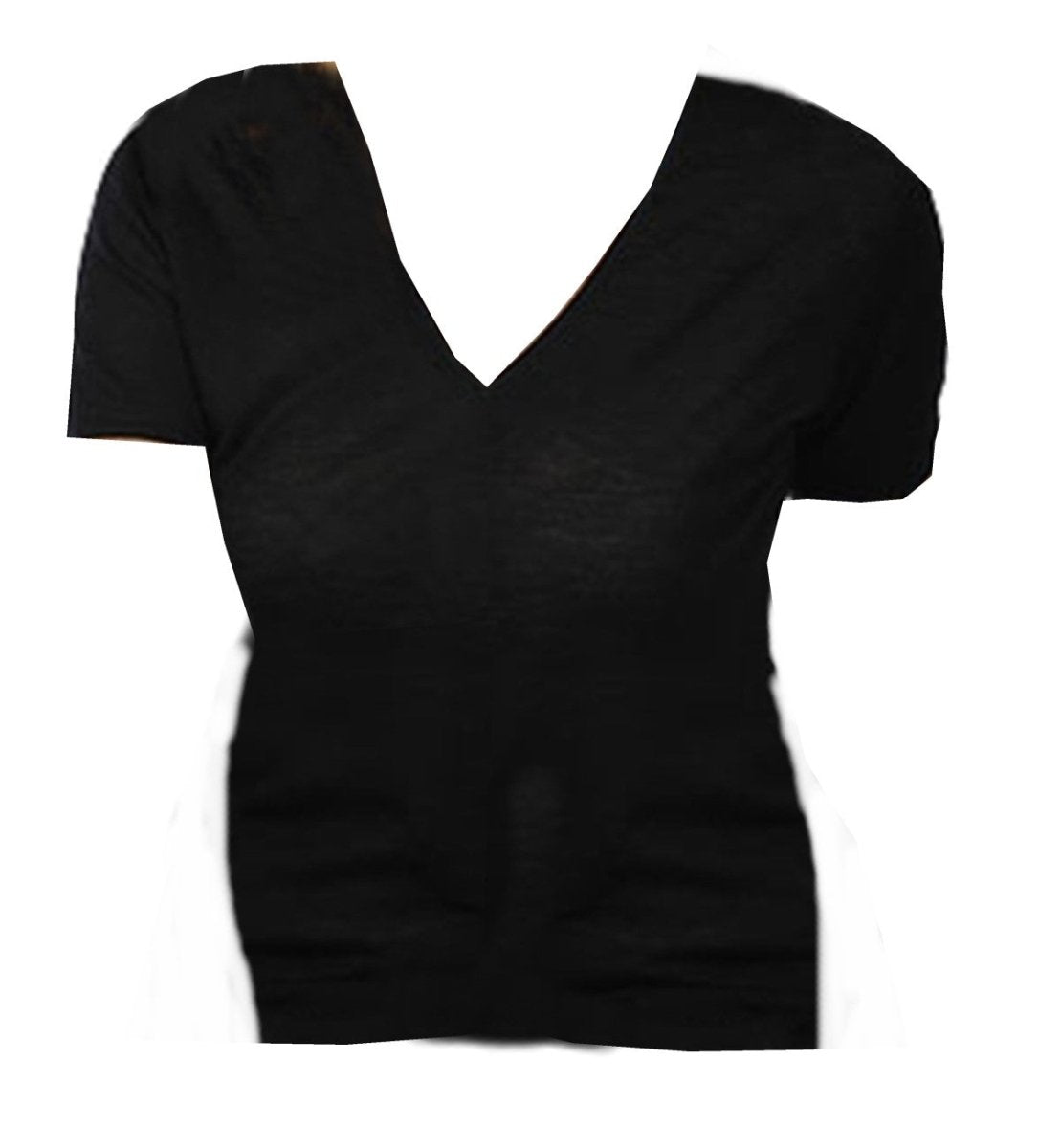 Balldiri 100% Kaschmir Damen T-Shirt V - Ausschnitt 2 - fädig - Schwarz - Balldiri