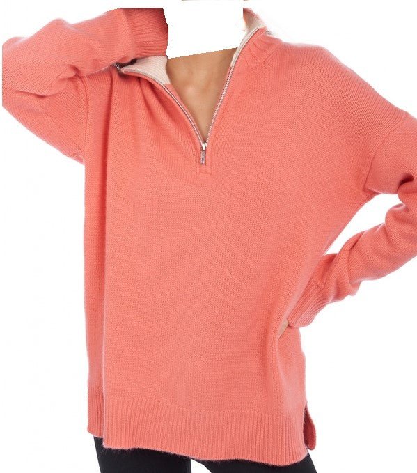Balldiri 100% Kaschmir Damen Troyer mit Kontrastkragen 6 - fädig - peach - Balldiri
