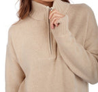 Balldiri 100% Kaschmir Damen Troyer mit Kontrastkragen 6 - fädig - beige - Balldiri