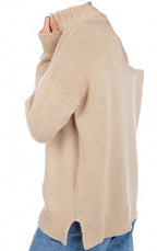Balldiri 100% Kaschmir Damen Troyer mit Kontrastkragen 6 - fädig - beige - Balldiri