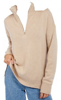 Balldiri 100% Kaschmir Damen Troyer mit Kontrastkragen 6 - fädig - beige - Balldiri