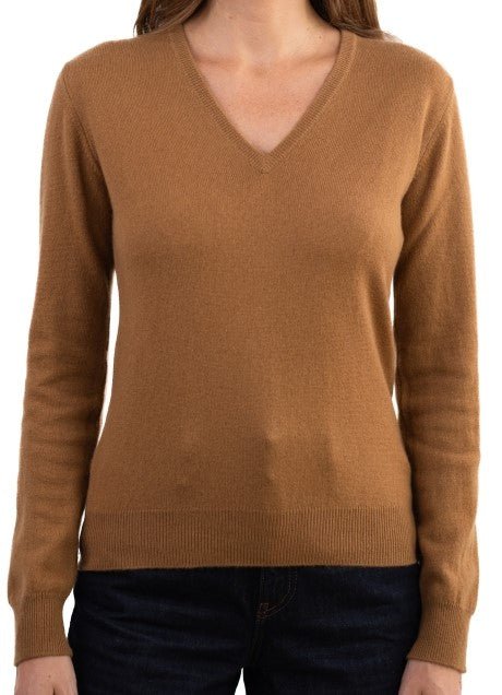 Balldiri 100% Kaschmir Damen V - Pullover 2 - fädig - erdnussbutter - Balldiri