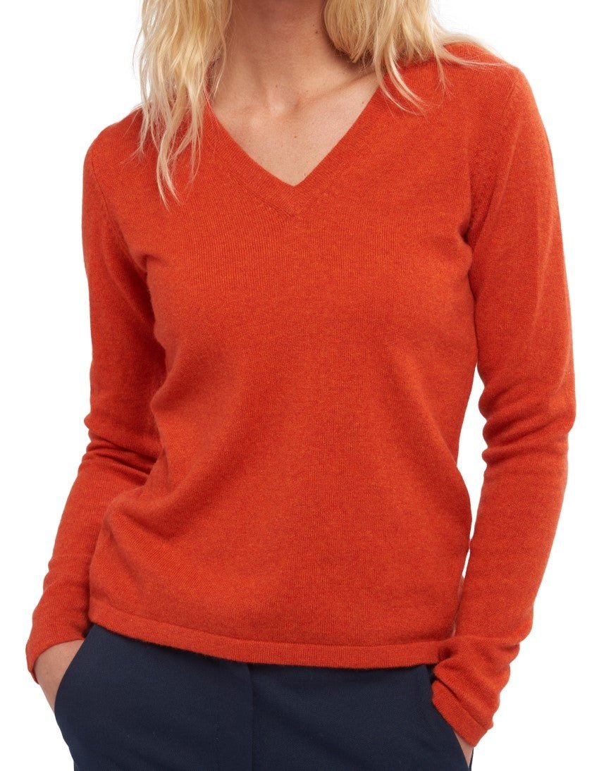 Balldiri 100% Kaschmir Damen V - Pullover 2 - fädig - paprika - Balldiri