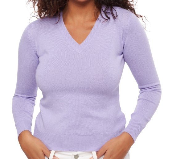 Balldiri 100% Kaschmir Damen V - Pullover 2 - fädig - lavendel - Balldiri