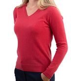 Balldiri 100% Kaschmir Damen V - Pullover 2 - fädig - rot meliert - Balldiri