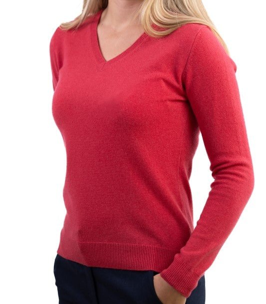 Balldiri 100% Kaschmir Damen V - Pullover 2 - fädig - rot meliert - Balldiri