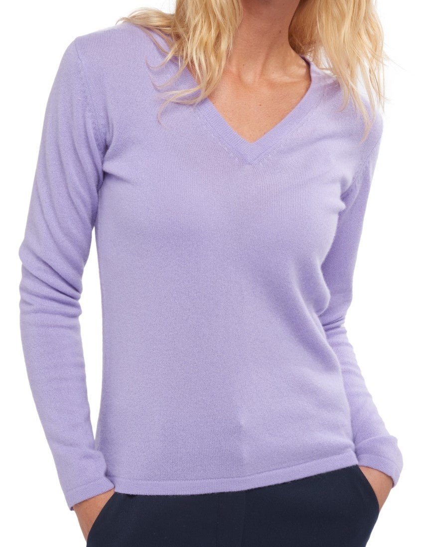 Balldiri 100% Kaschmir Damen V - Pullover 2 - fädig - lavendel - Balldiri