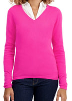 Balldiri 100% Kaschmir Damen V - Pullover 2 - fädig - neon rosa - Balldiri