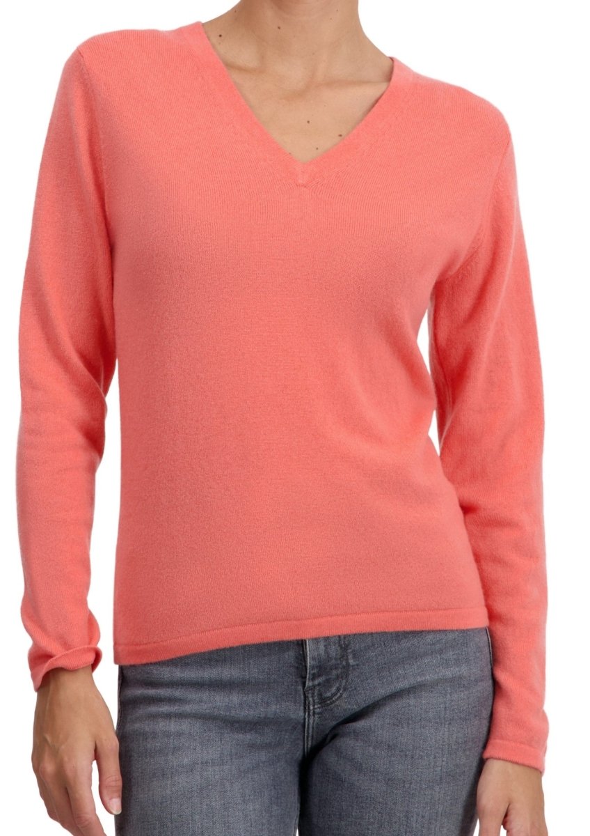 Balldiri 100% Kaschmir Damen V - Pullover 2 - fädig - peach - Balldiri