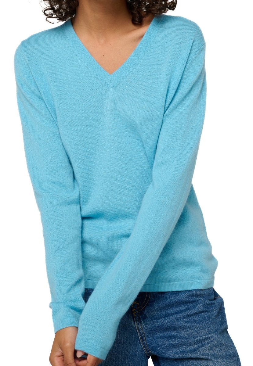 Balldiri 100% Kaschmir Damen V - Pullover 2 - fädig - turmalin - Balldiri