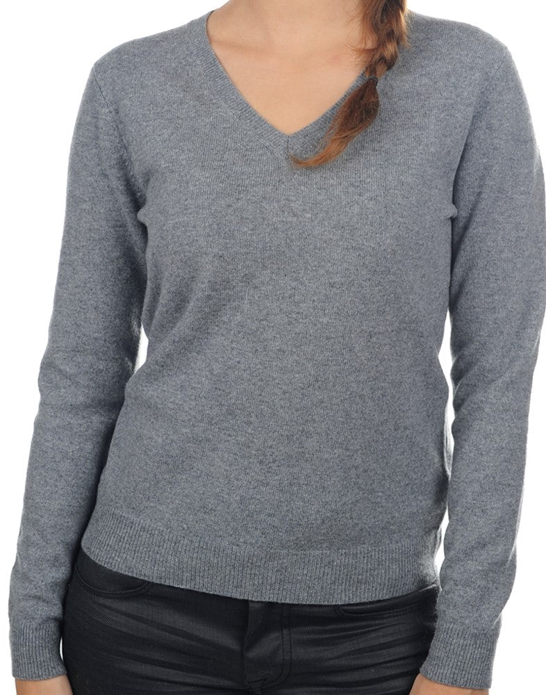 Balldiri 100% Kaschmir Damen V - Pullover 2 - fädig - grau - Balldiri