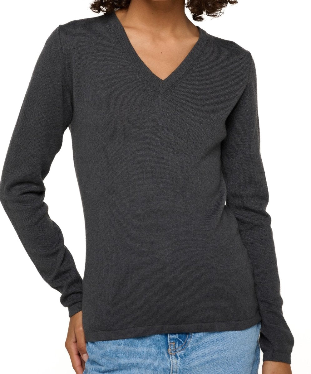 Balldiri 100% Kaschmir Damen V - Pullover 2 - fädig - anthrazit - Balldiri