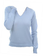 Balldiri 100% Kaschmir Damen V - Pullover 2 - fädig - himmelblau - Balldiri