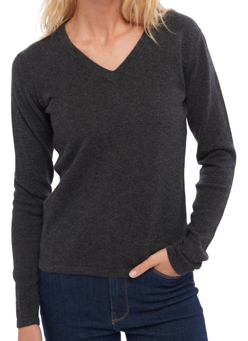 Balldiri 100% Kaschmir Damen V - Pullover 2 - fädig - anthrazit meliert - Balldiri