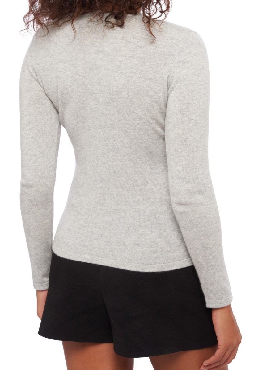Balldiri 100% Kaschmir Damen V - Pullover 2 - fädig - hellgrau - Balldiri