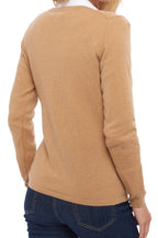 Balldiri 100% Kaschmir Damen V - Pullover 2 - fädig - camel - Balldiri