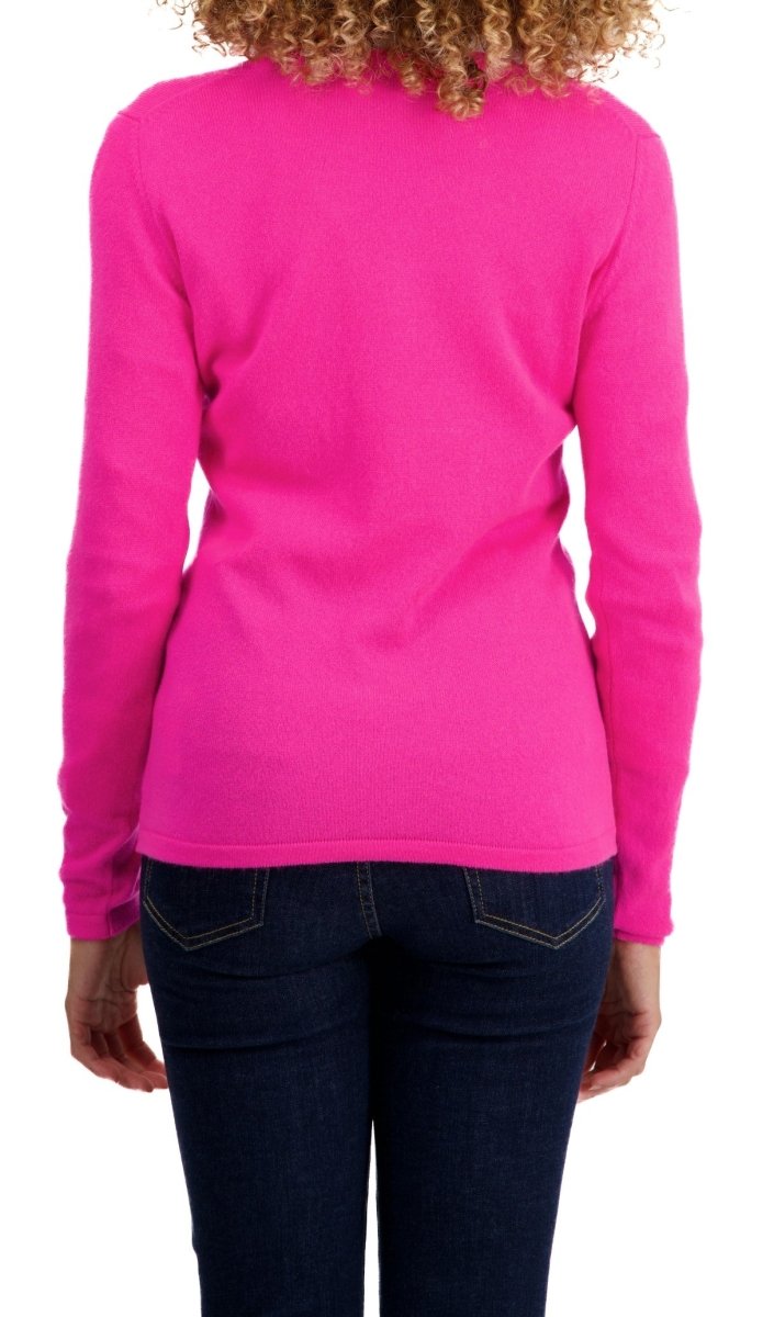 Balldiri 100% Kaschmir Damen V - Pullover 2 - fädig - neon rosa - Balldiri