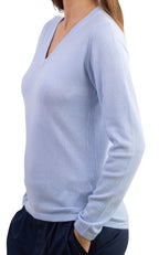 Balldiri 100% Kaschmir Damen V - Pullover 2 - fädig - himmelblau - Balldiri