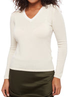 Balldiri 100% Kaschmir Damen V - Pullover 2 - fädig - ecru - Balldiri